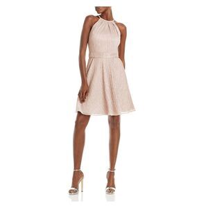 AQUA FORMAL Womens Pink Crinkled Sleeveless Formal Fit + Flare Dress 6